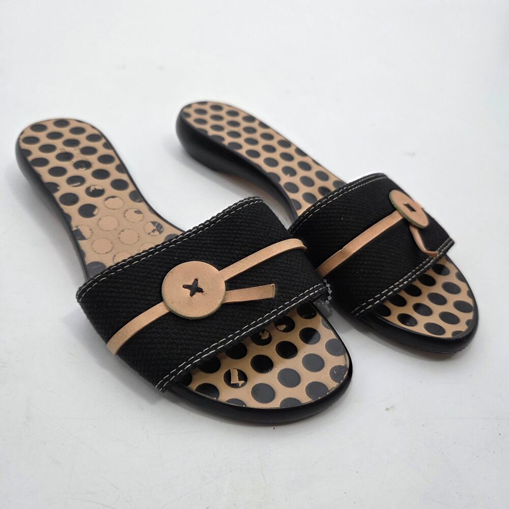 VTG KATE SPADE NEW YORK 6B Toby Black Button slides Polka Dot Flat Sandals